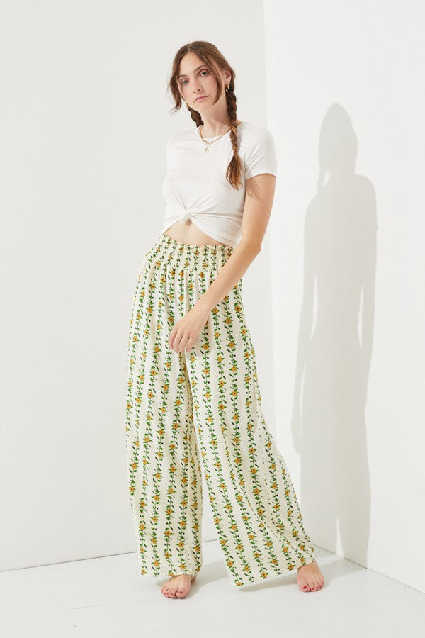 High Waist Floral Print Wide Leg Paperbag Pants