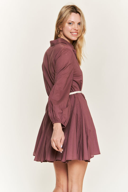 Solid Flare Shirt Dress w/ Belt