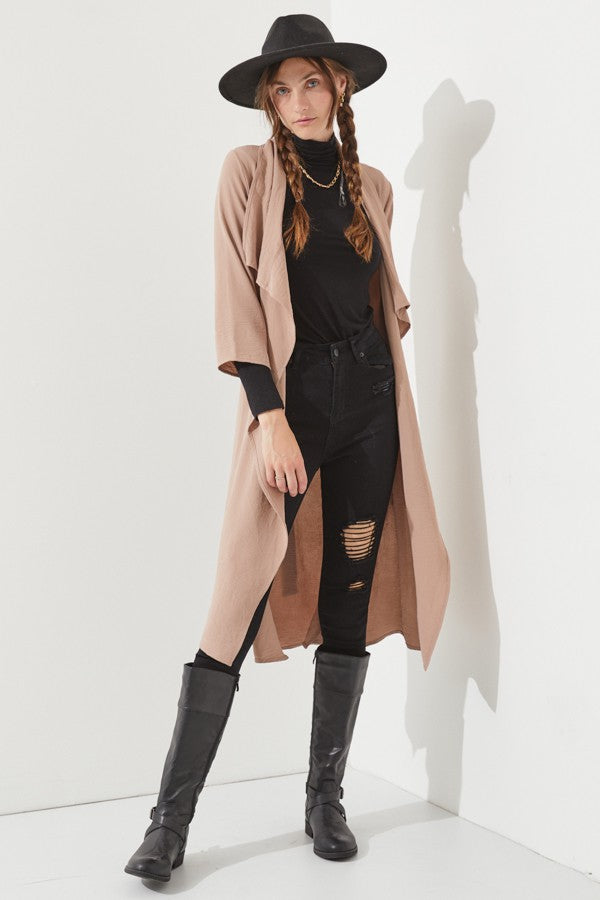 Draped Front Long Body Jacket