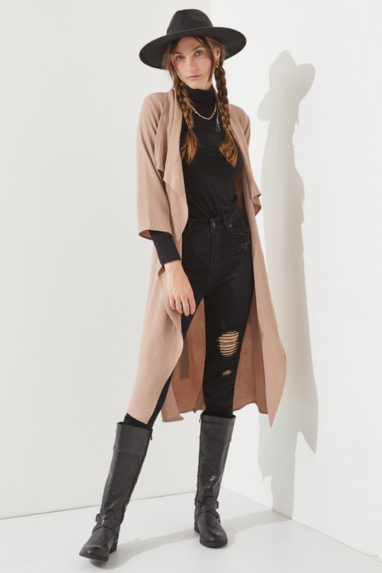 Draped Front Long Body Jacket