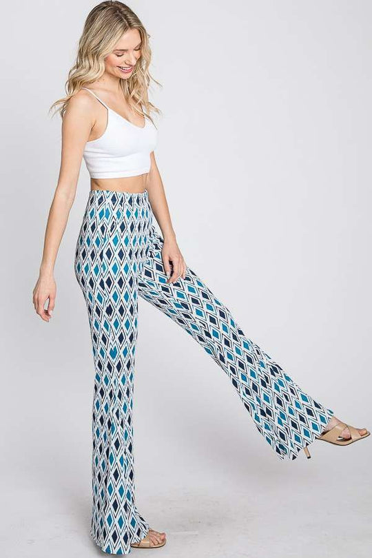 Baby Rib Geometric Print Flared Pants