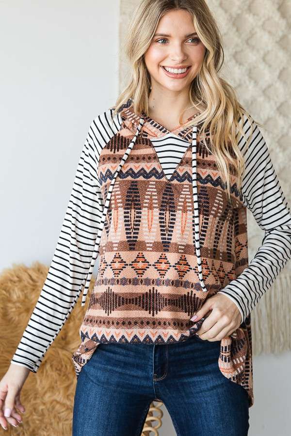 Tribal Stripe Mix Hoodie