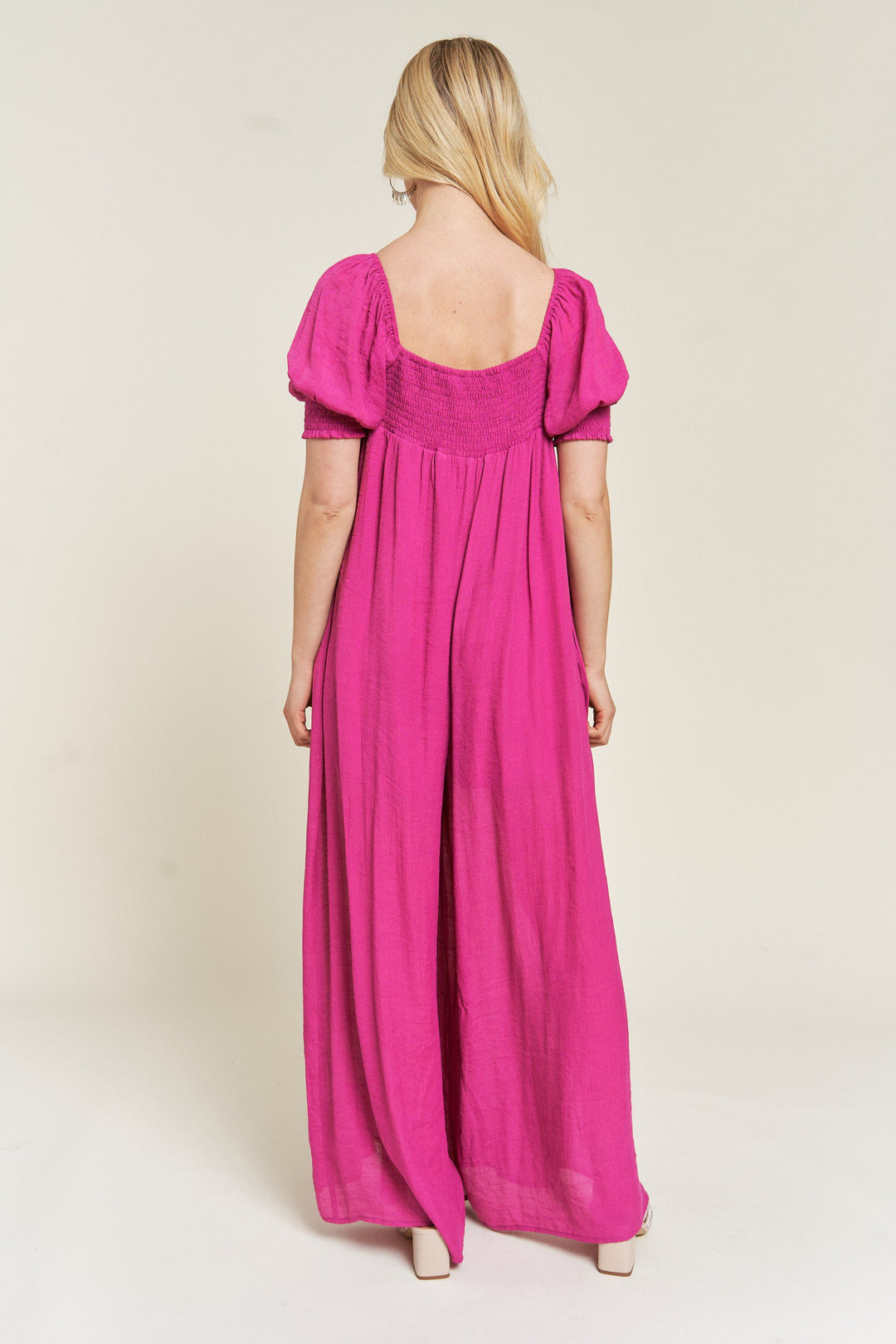 Smocked Neck Wide Leg Jumpsuit