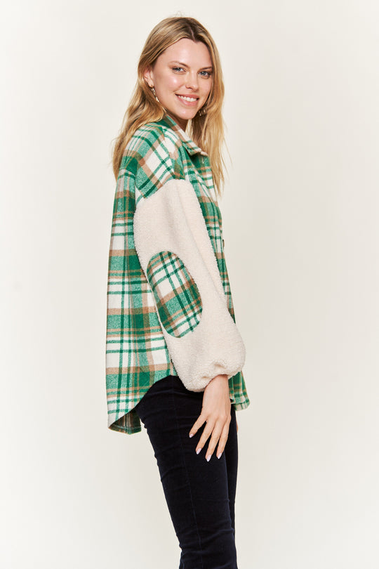 Plaid Fuzzy Sleeve Jacket