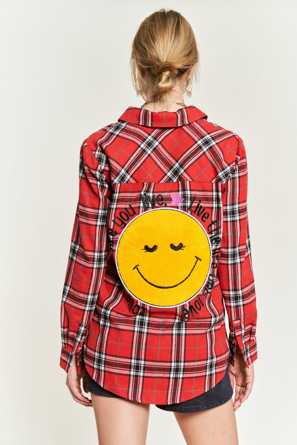 Smiley Patch Flannel Shirt