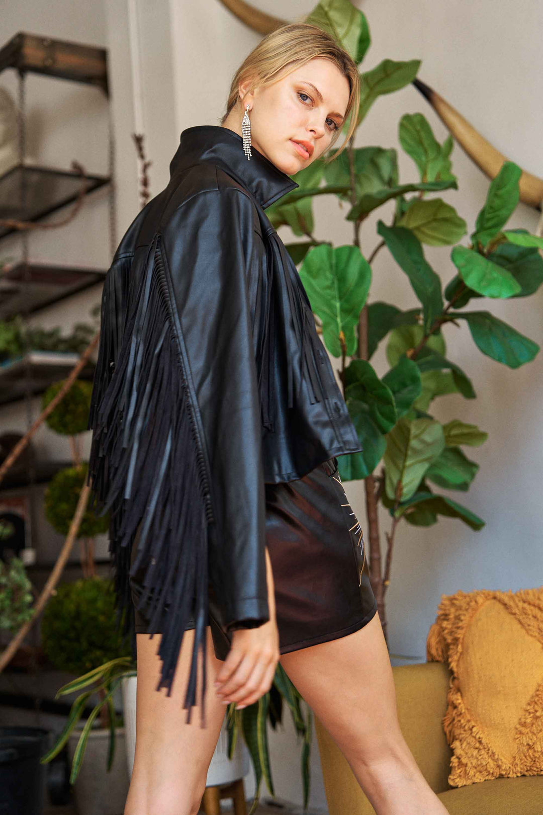 Faux Leather Fringe Jacket