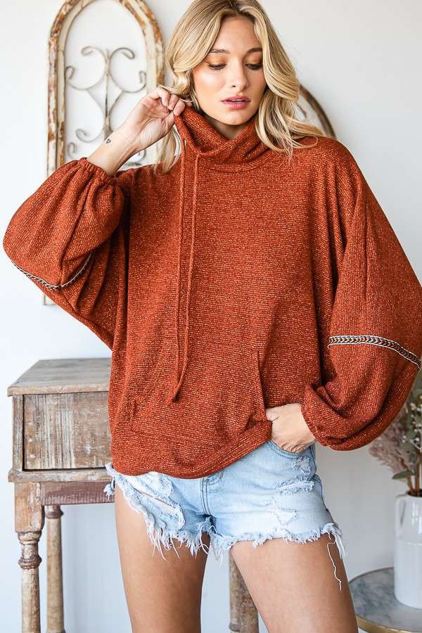 Solid Rulex Cowl Neck Oversize Top