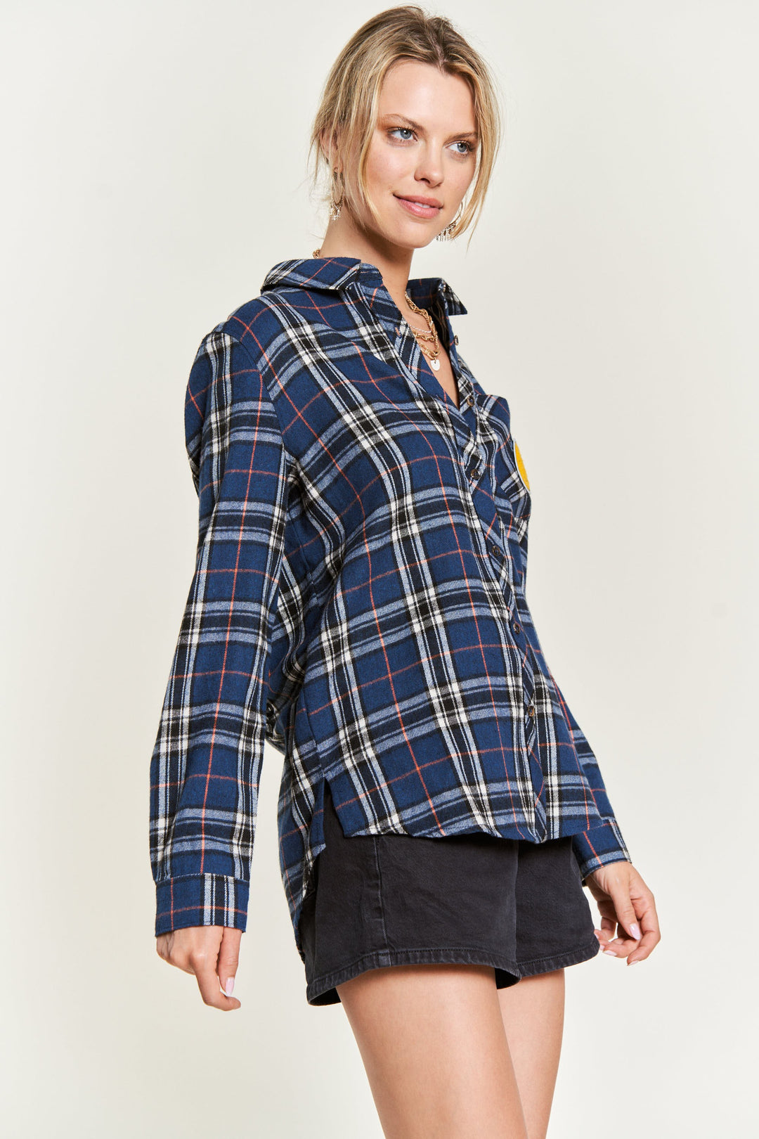 Smiley Patch Flannel Shirt