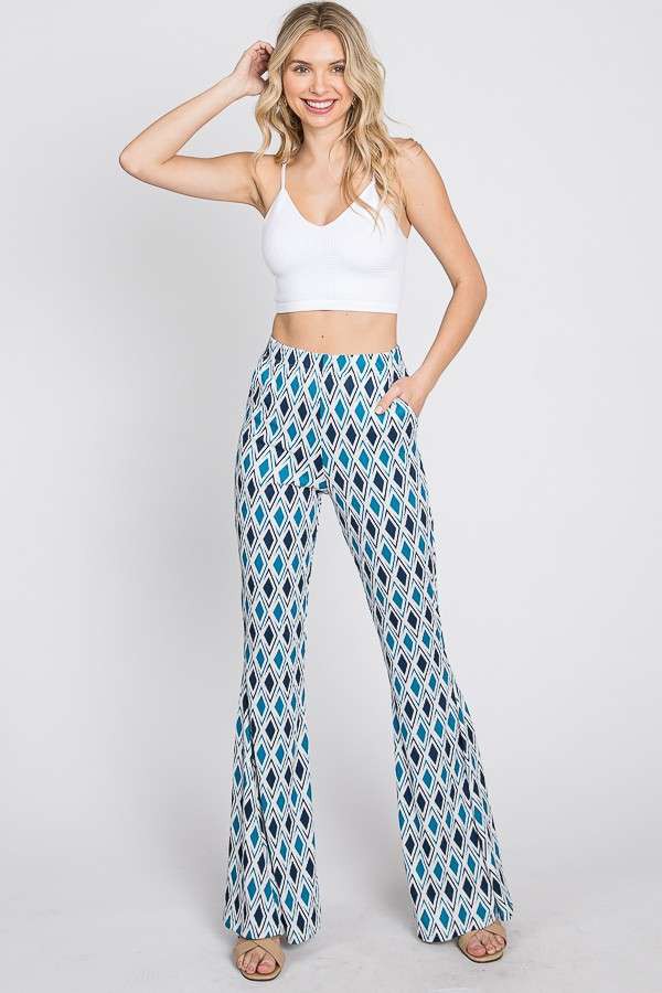 Baby Rib Geometric Print Flared Pants