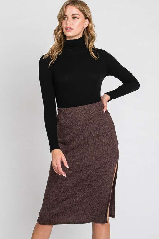 Ribbed Side-Slit Midi Skirt