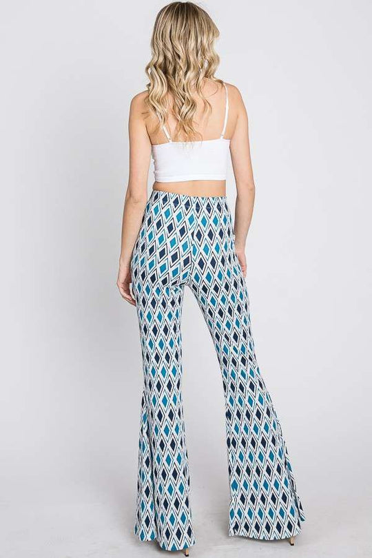 Baby Rib Geometric Print Flared Pants