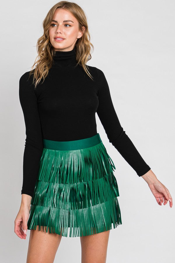 Faux Leather Fringe Mini Skirt