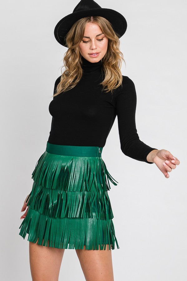 Faux Leather Fringe Mini Skirt