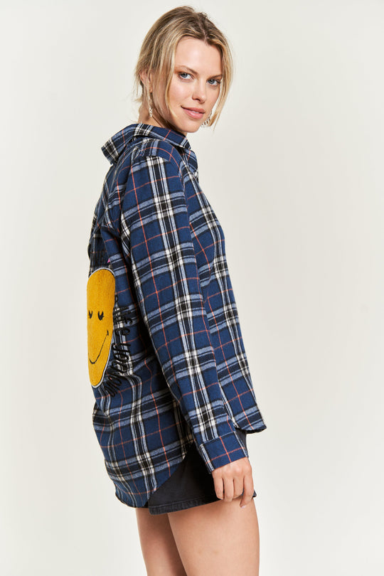 Smiley Patch Flannel Shirt