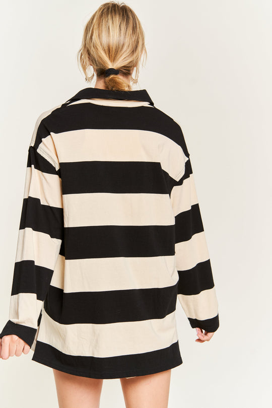 All-Over Striped Jersey Knit Long Sleeve Top