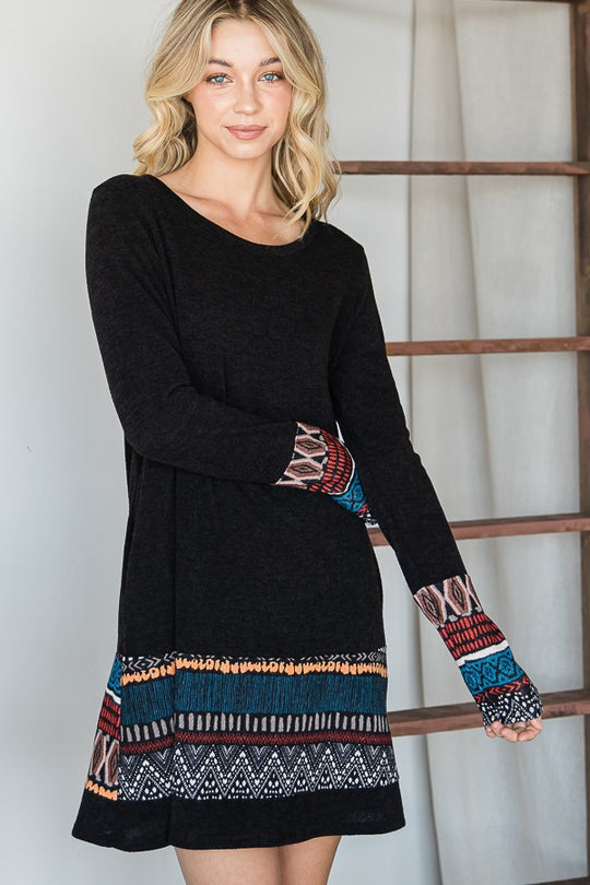 Tribal Aztec Print Bordered Dress