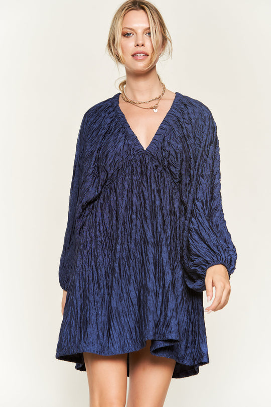 Deep V-Neck Crinkle Dress