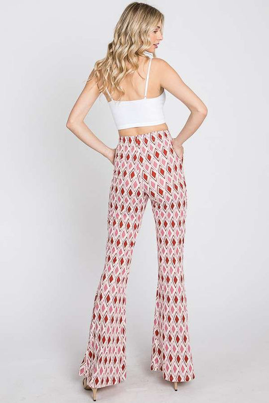 Baby Rib Geometric Print Flared Pants