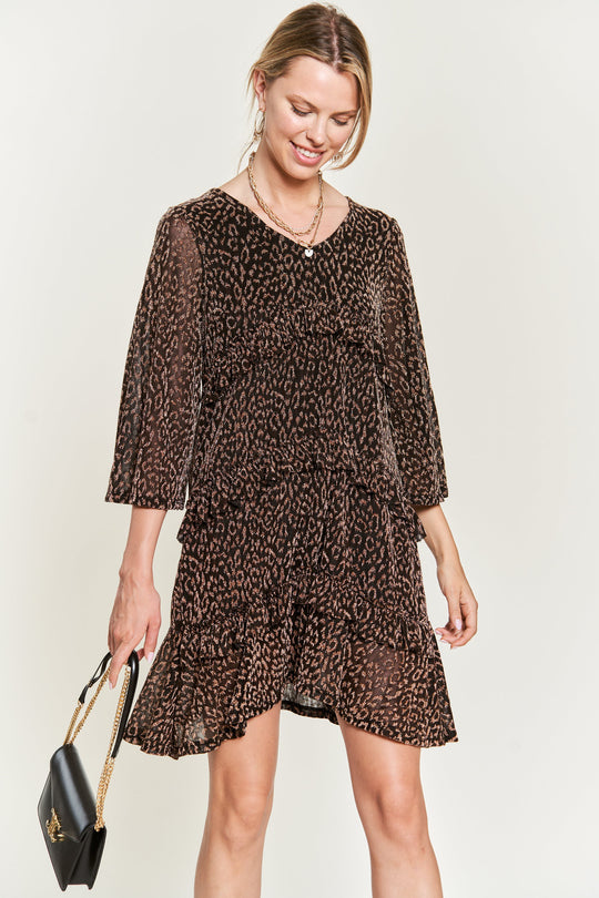 Animal Print Gold Memory JQD Ruffle Dress