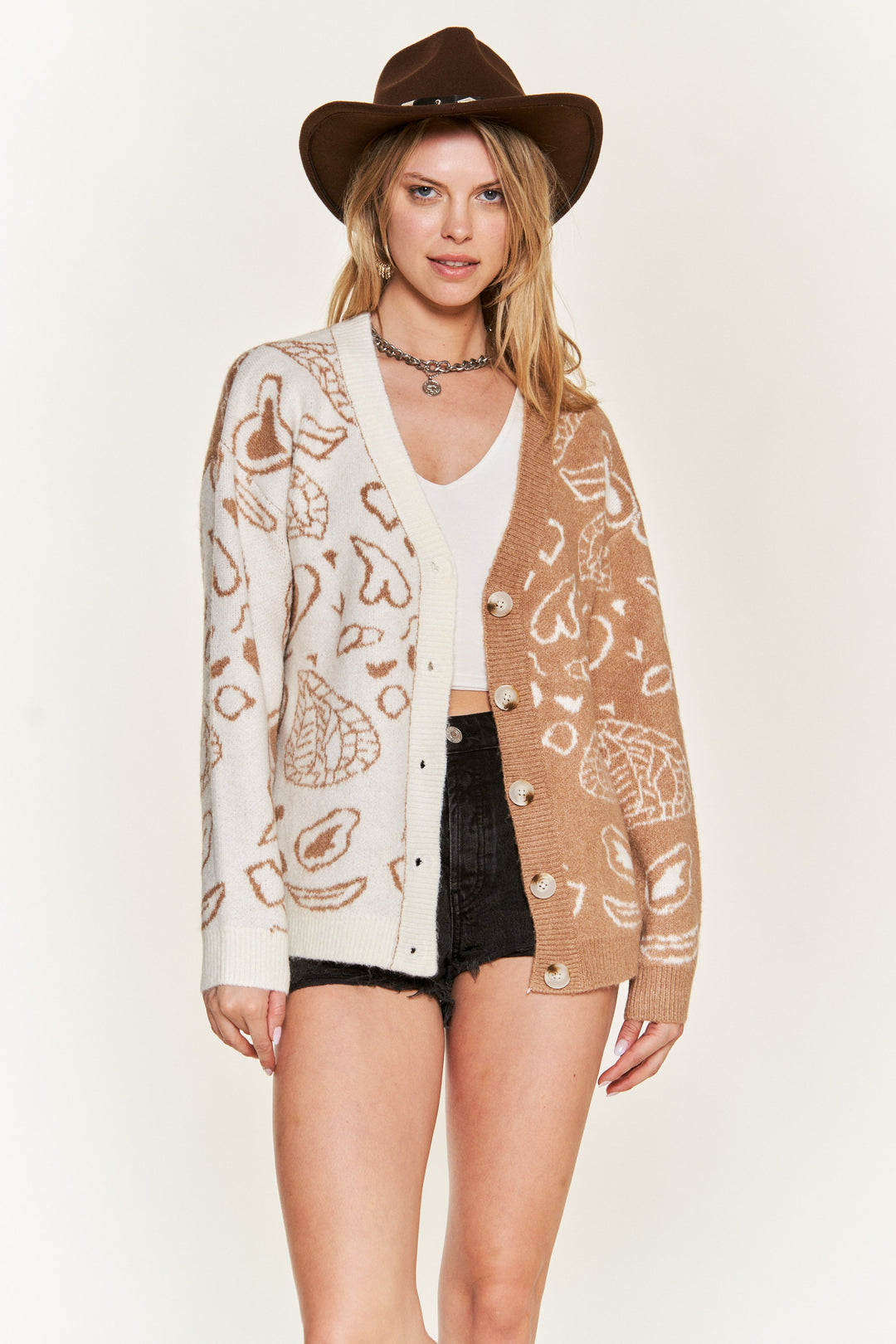 Heart Paisley Color Block Cardigan