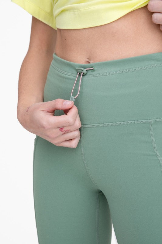 Green -Adjustable Bungee Waist Hiking Leggings