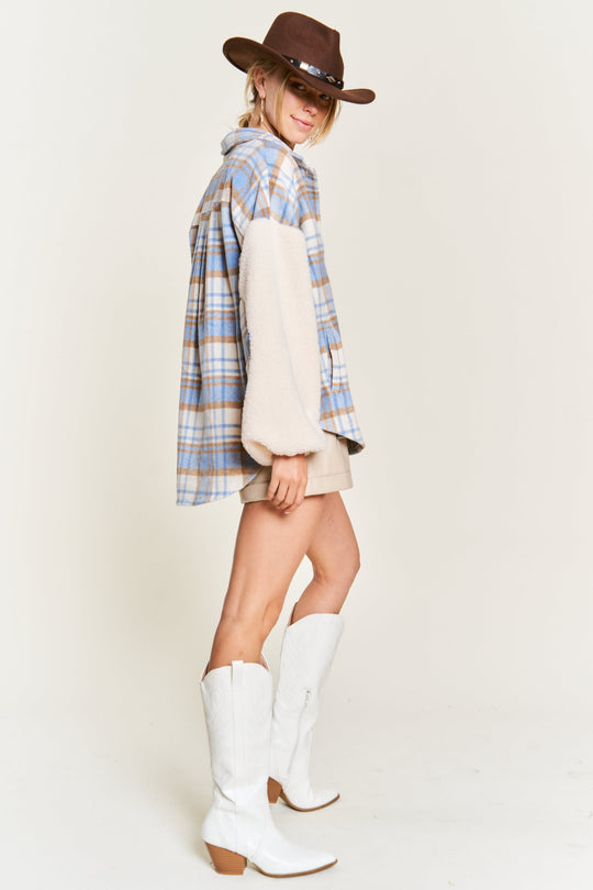 Plaid Fuzzy Sleeve Jacket