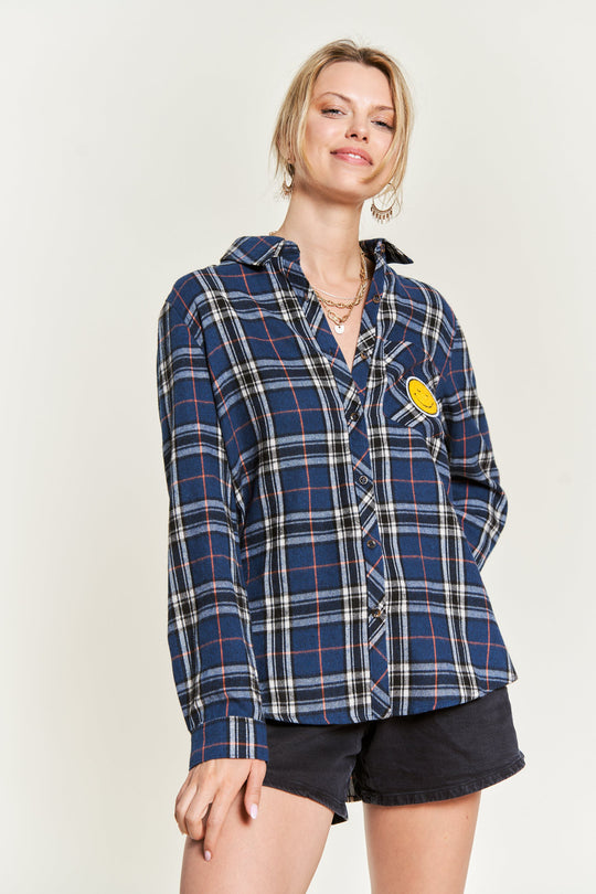 Smiley Patch Flannel Shirt