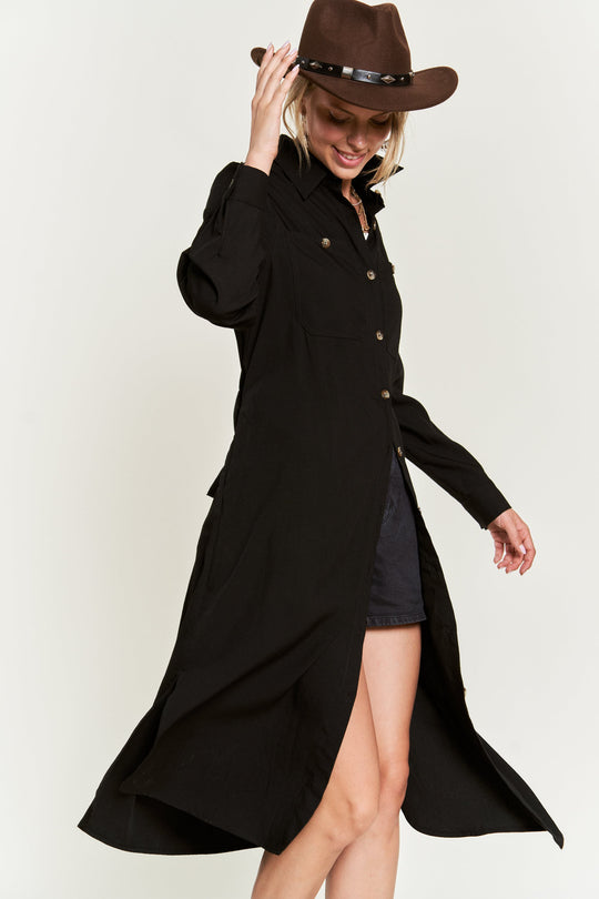 Solid Button-Down Belted Long Dress