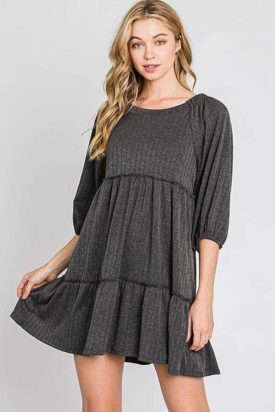 Solid Rib Babydoll Dress