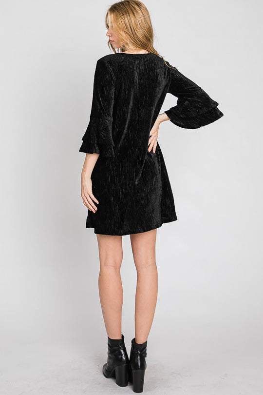 Velvet Bell Sleeve Layered Short Dress