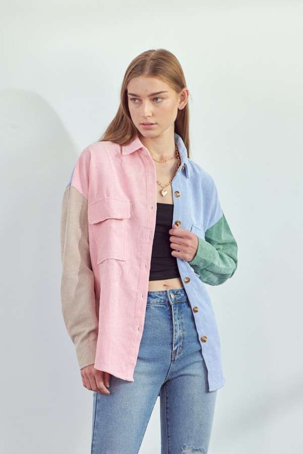 Pastel Corduroy Shirt Jacket