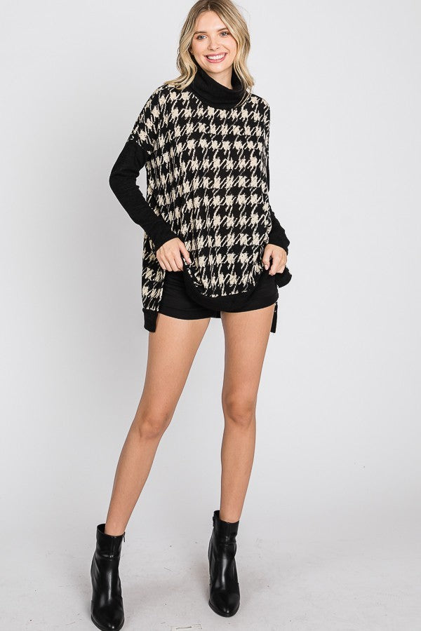 Houndstooth Cowl Neck Tunic