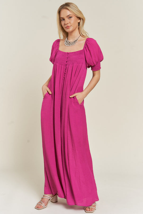 Smocked Neck Wide Leg Jumpsuit