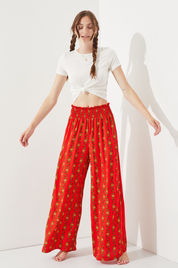 High Waist Floral Print Wide Leg Paperbag Pants