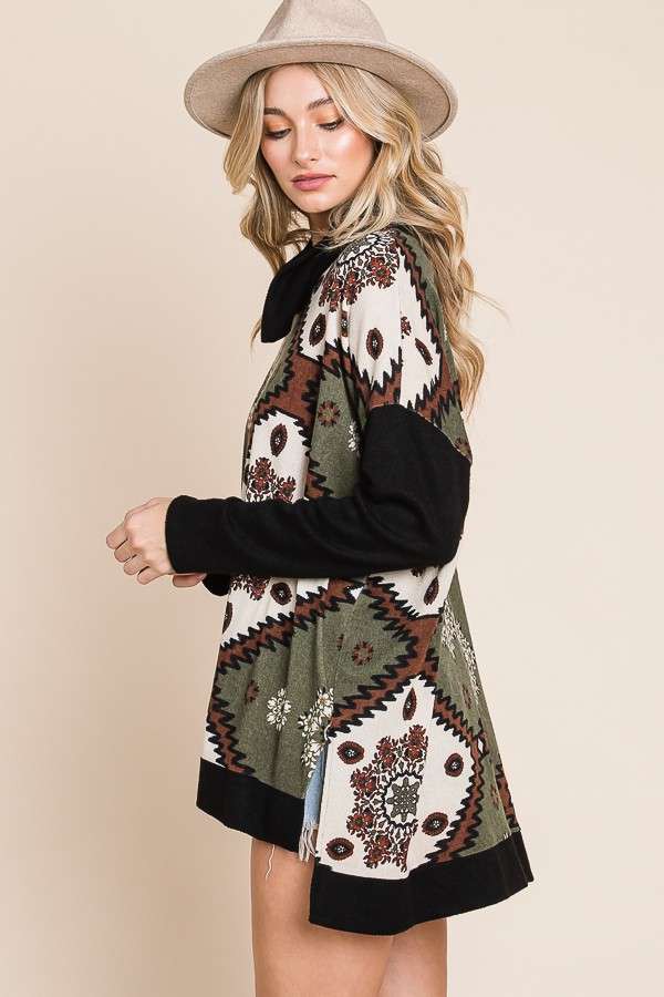 Aztec Floral Print Cowl-Neck Top