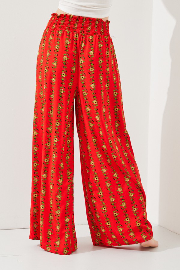 High Waist Floral Print Wide Leg Paperbag Pants