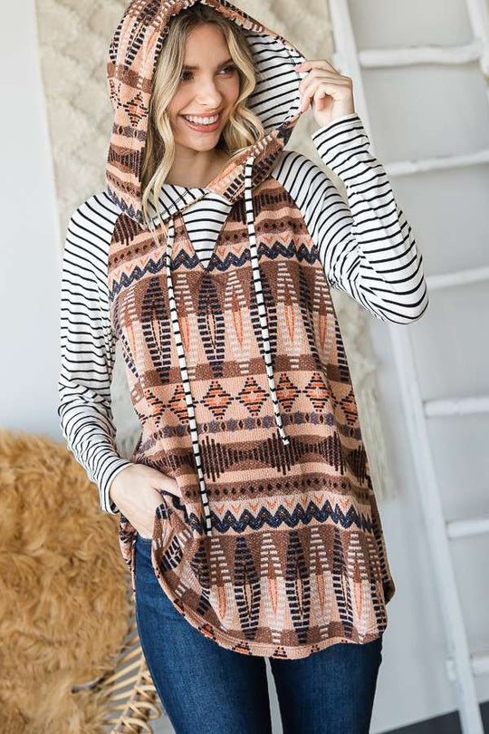 Tribal Stripe Mix Hoodie