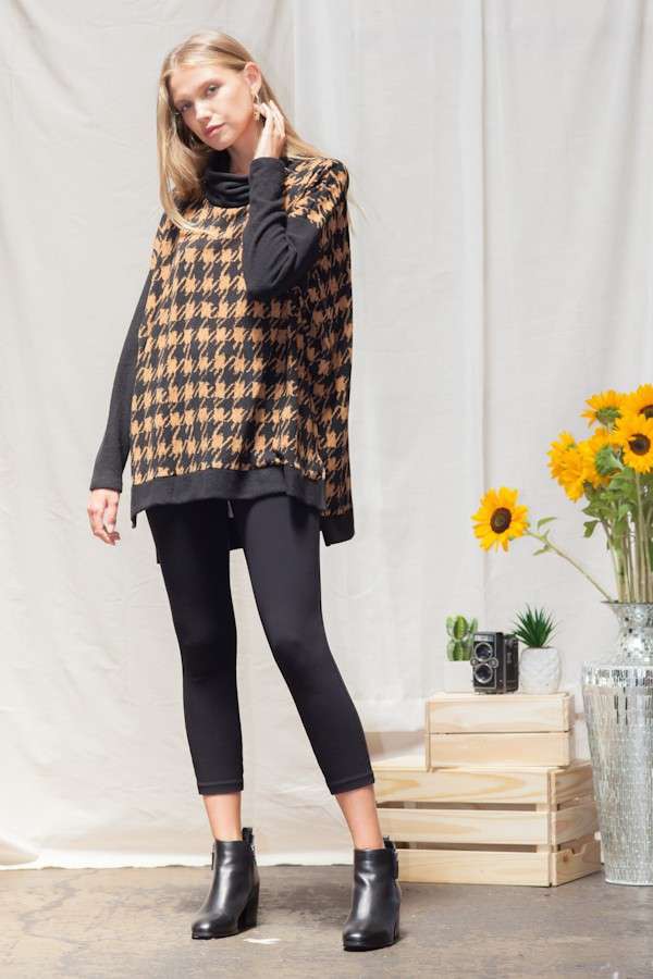 Houndstooth Cowl Neck Tunic