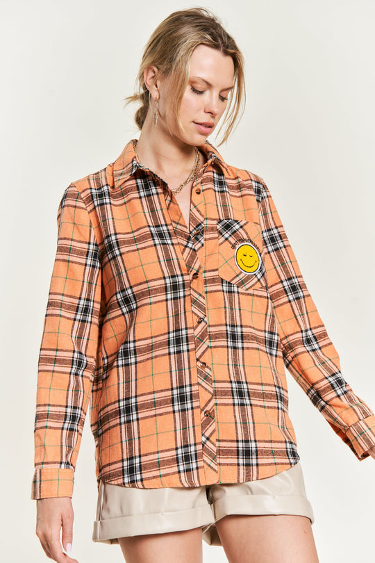 Smiley Patch Flannel Shirt