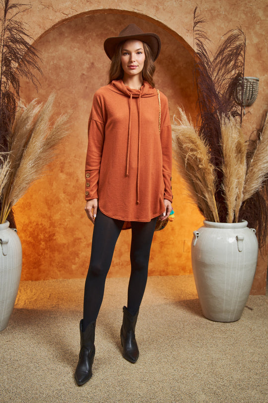 Cowl Neck Button Tab Sleeve Tunic