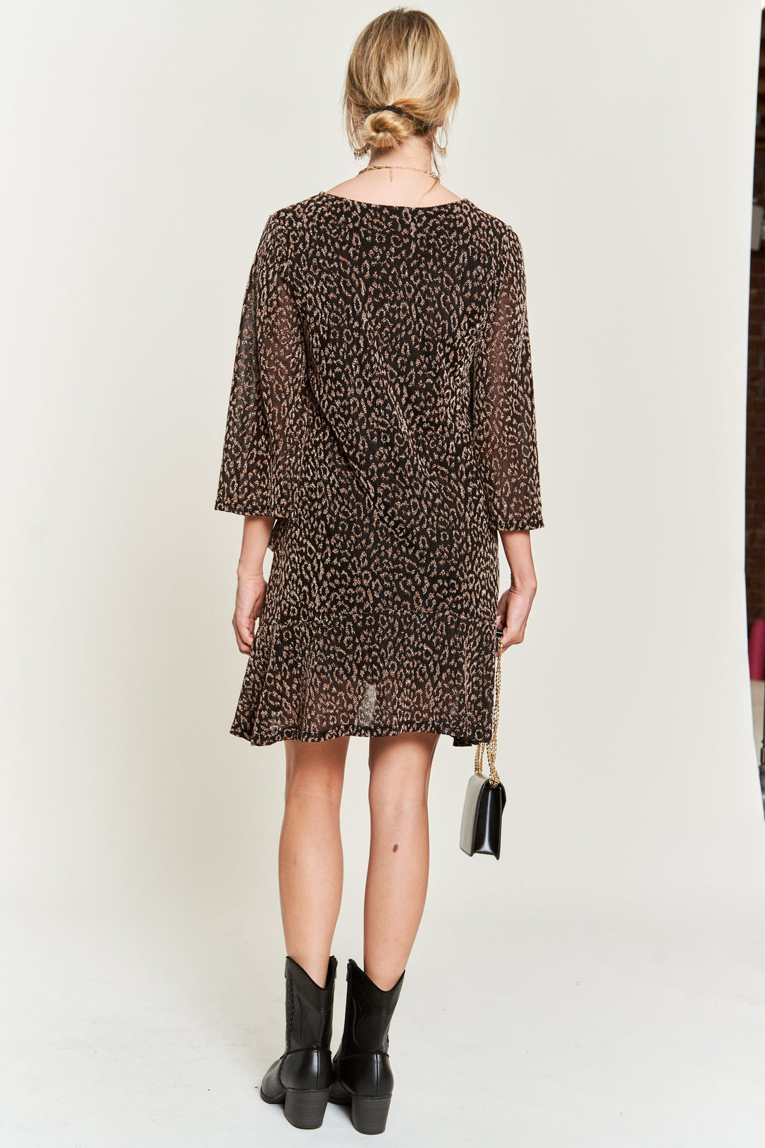 Animal Print Gold Memory JQD Ruffle Dress