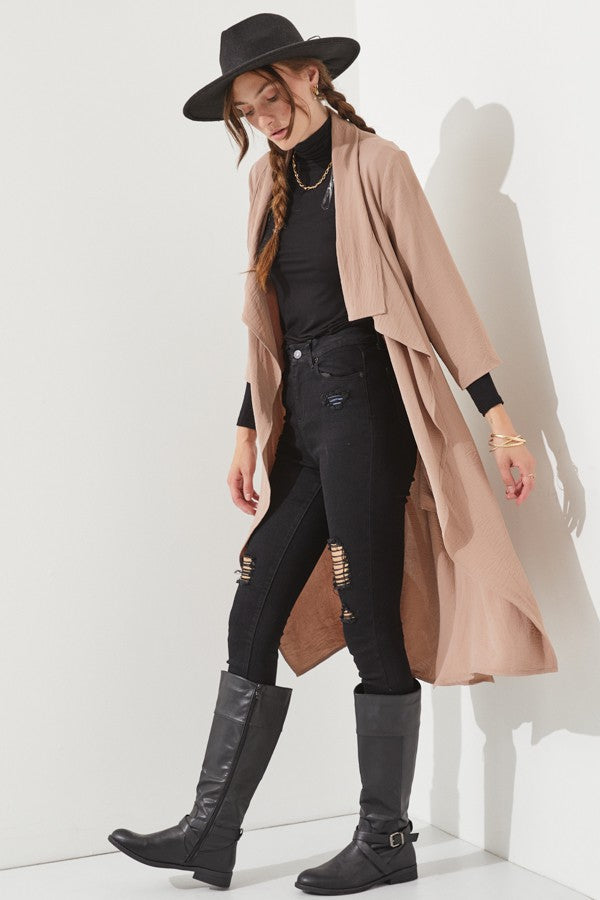 Draped Front Long Body Jacket