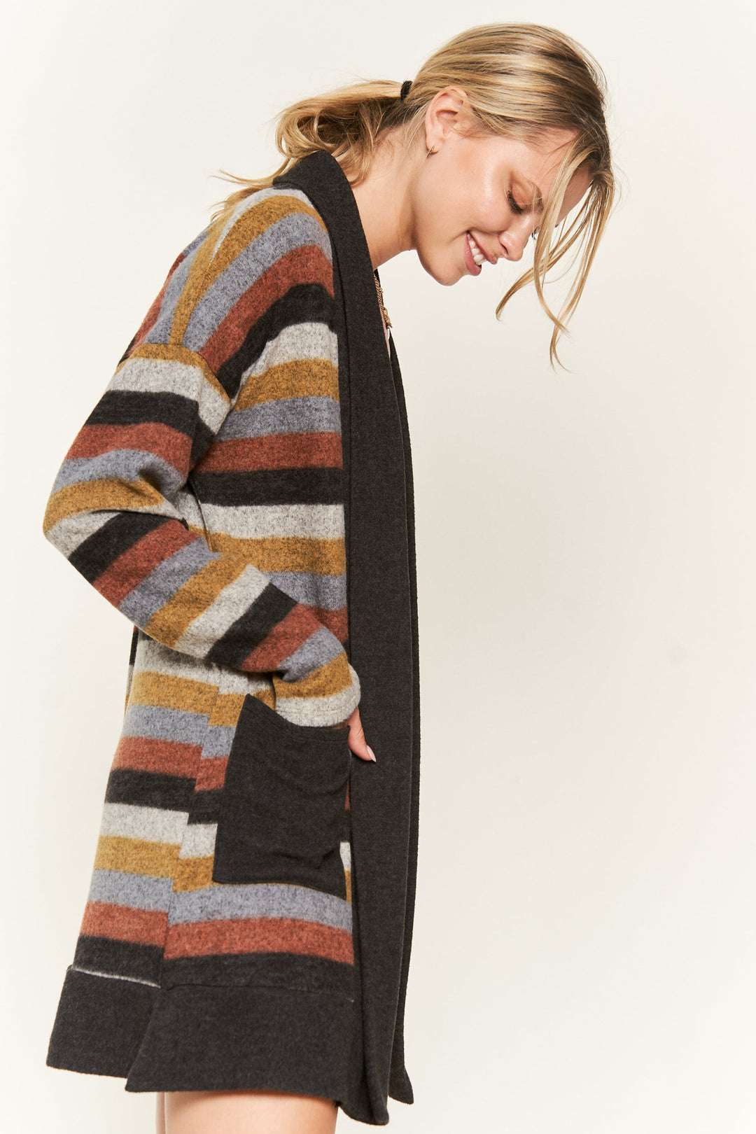 Multi-Color Striped Open Cardigan