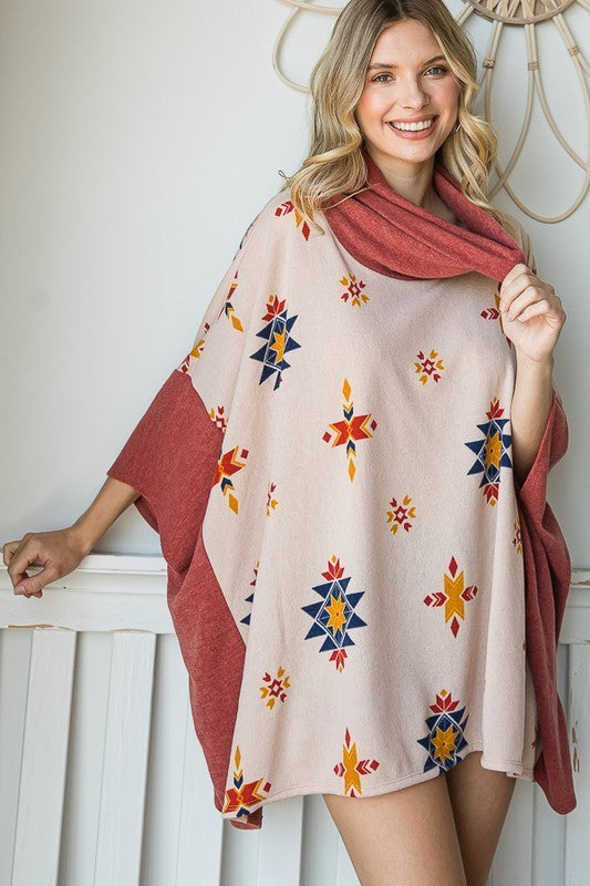 Aztec Print Poncho