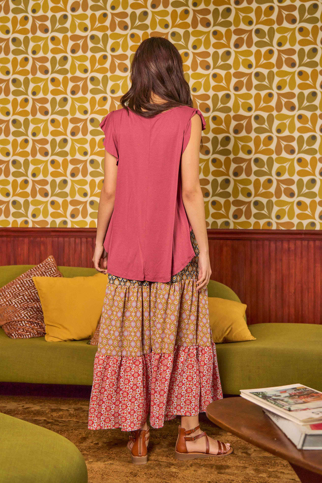 Multi-Print Layered Long Skirt