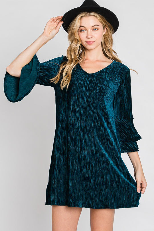 Velvet Bell Sleeve Layered Short Dress