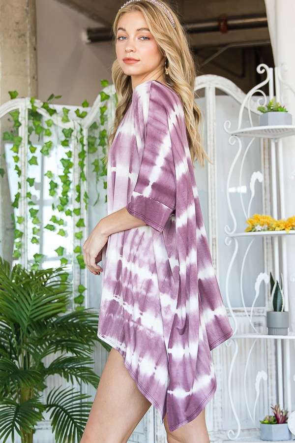 Round Neck Striped Tie-Dye Short Sleeve Tunic