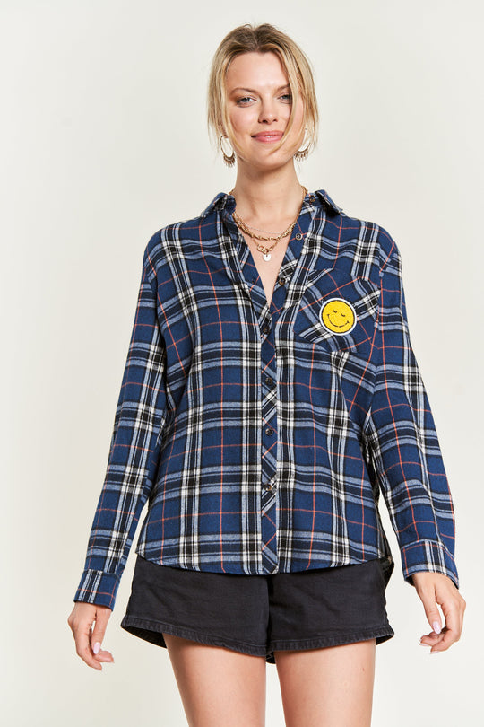 Smiley Patch Flannel Shirt