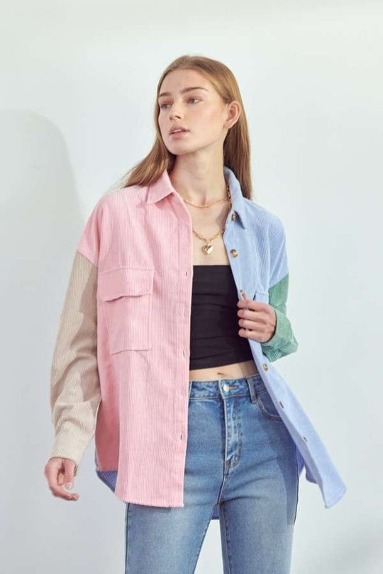 Pastel Corduroy Shirt Jacket