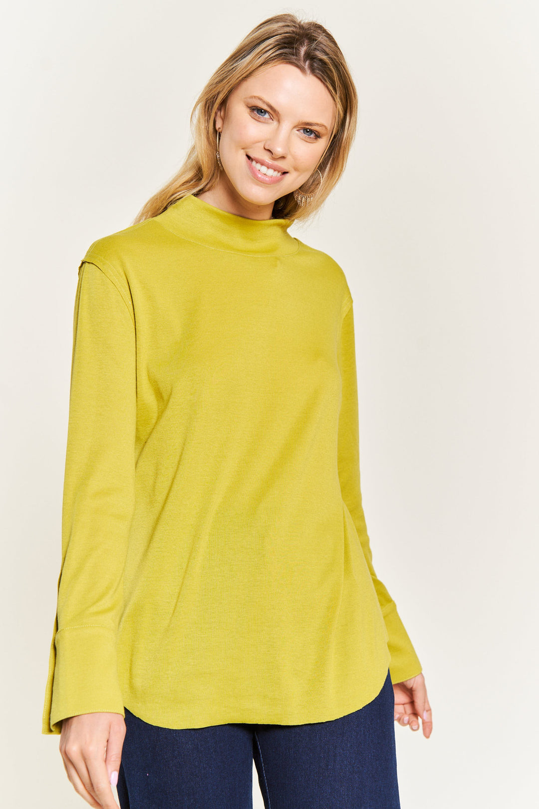 Mock Neck Button Cuffs Pullover